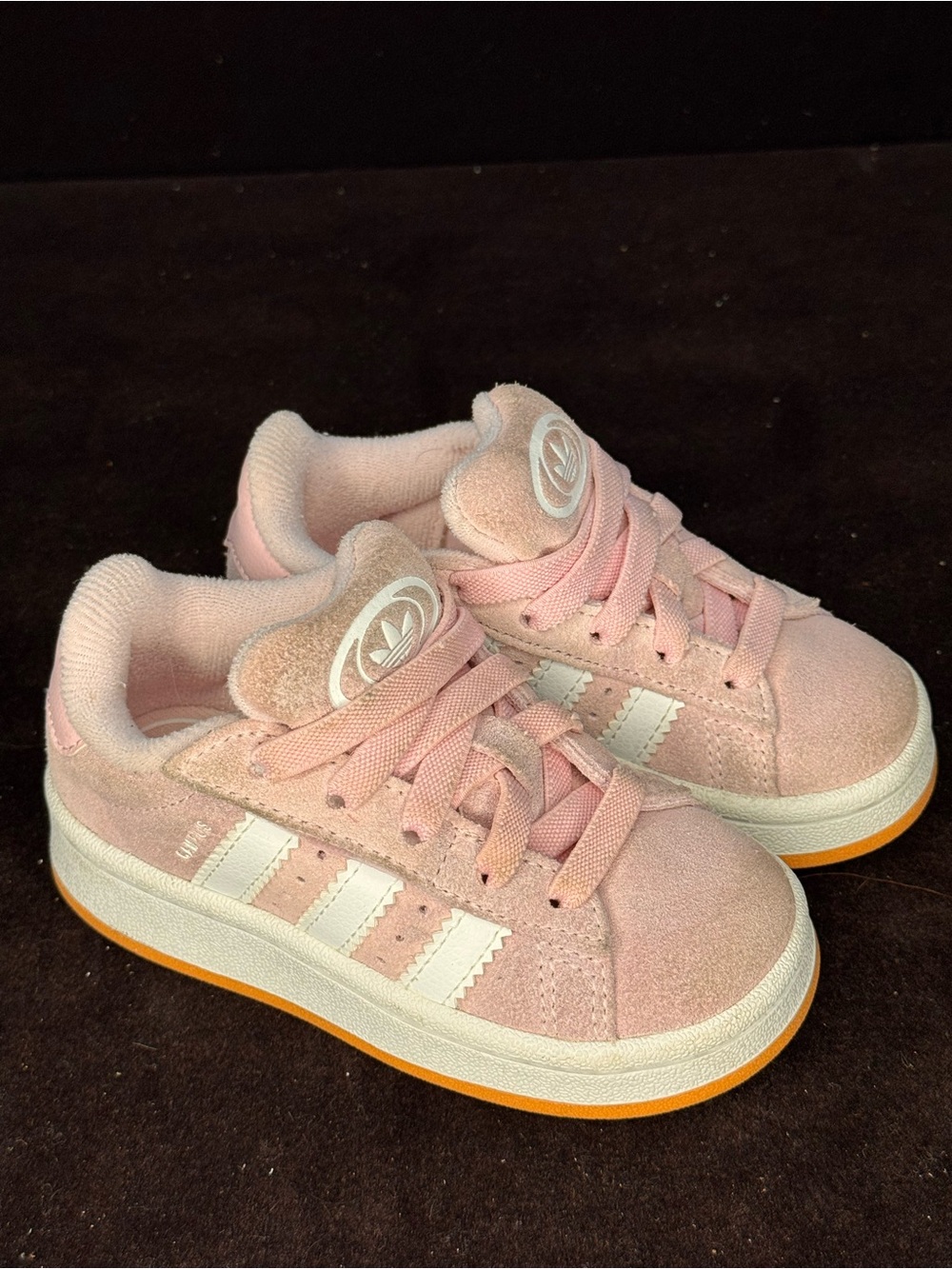adidas Kids Pink Suede Lace-Up Sneakers with White Stripes